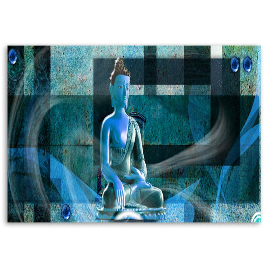 Deco panel, Buddha on geometric background - blue, 1-panel