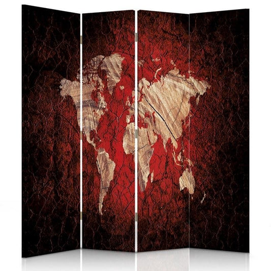 Room divider, Rustic world map in red