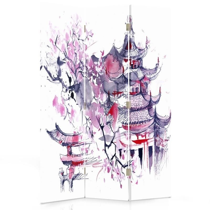 Room divider, Cherry tree on the background of a pagoda