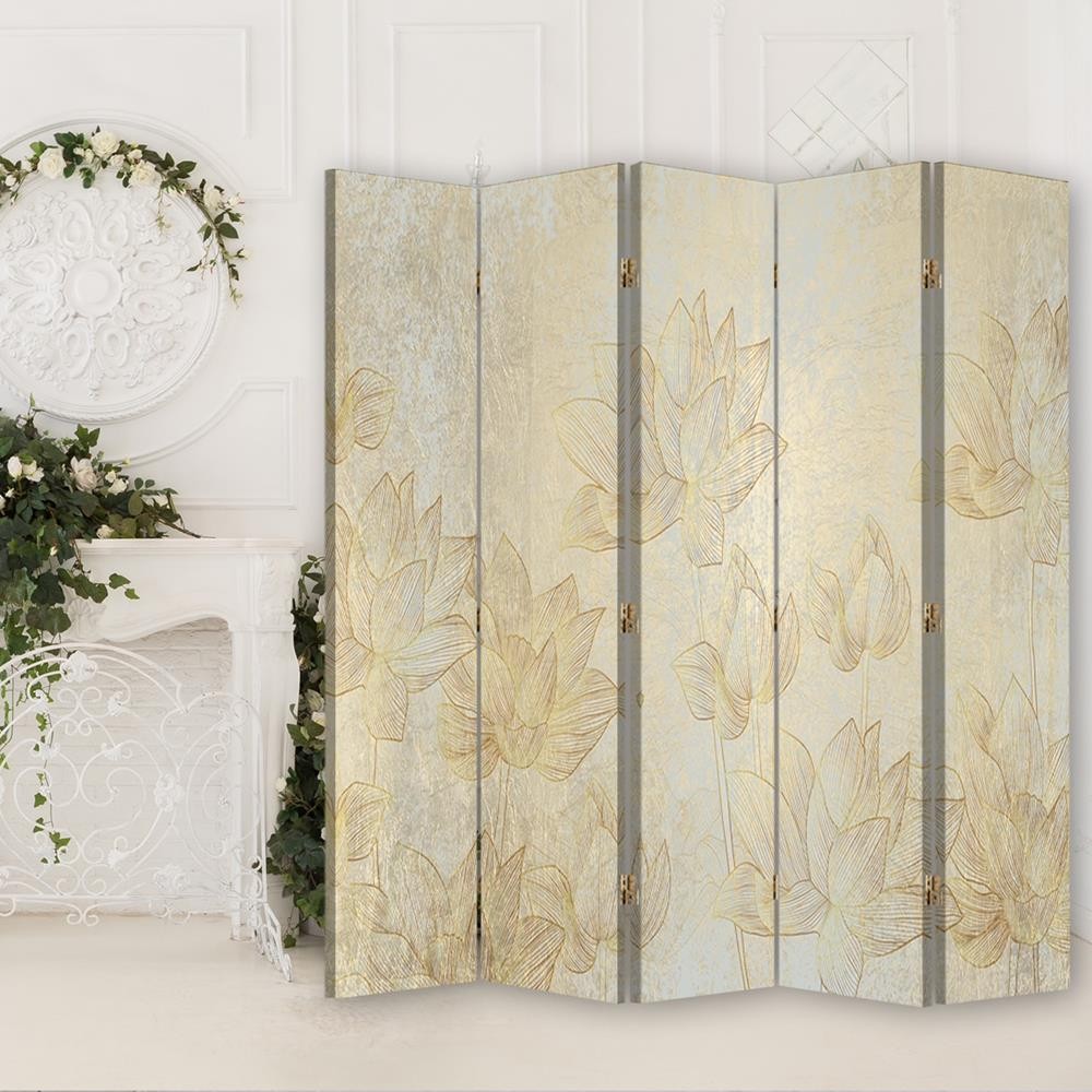 5-ių Dalių Kambario Pertvara Auksinės Gėlės