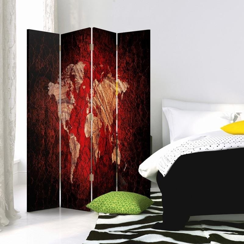 4-ių Dalių Kambario Pertvara Pasaulio Žemėlapis Minimal