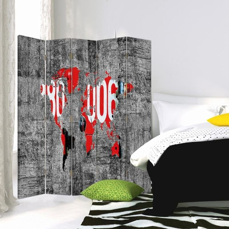 5-ių Dalių Kambario Pertvara Minimalistinis Pasaulio Žemėlapis