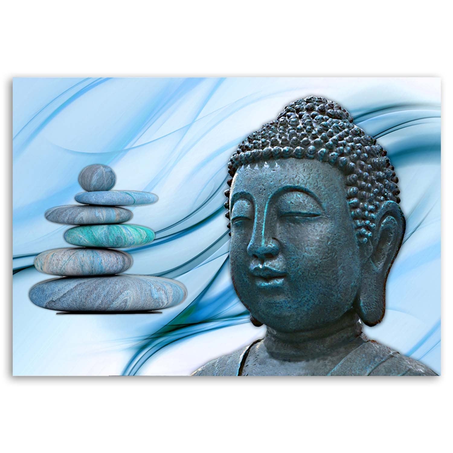 Deco panel, Buddha head and stones - blue, 1-panel