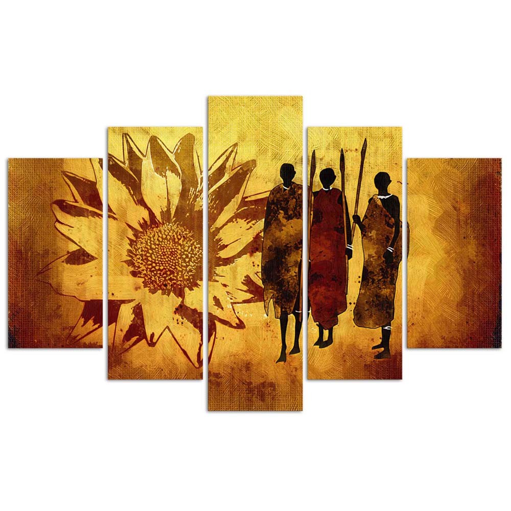 Deco panel, African warriors, 5 part