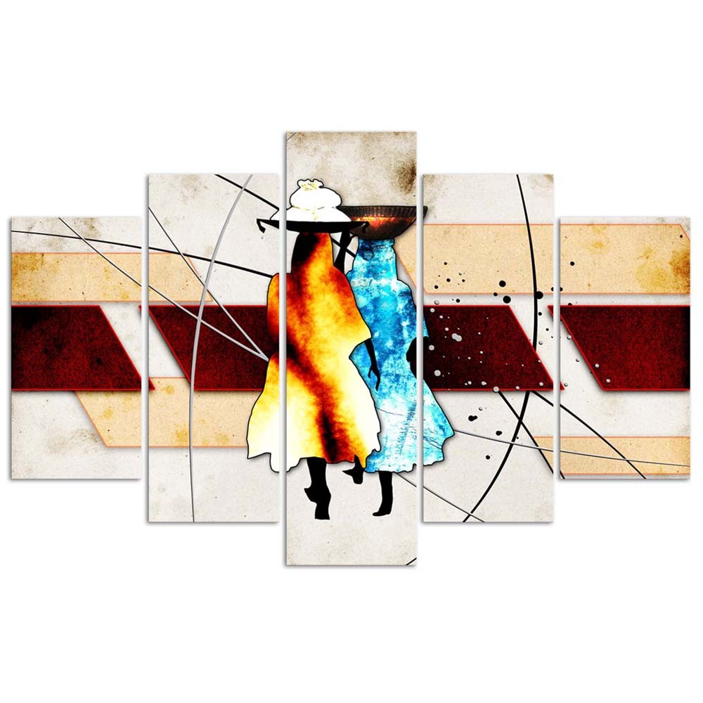 Deco panel, Retro african women, 5 part