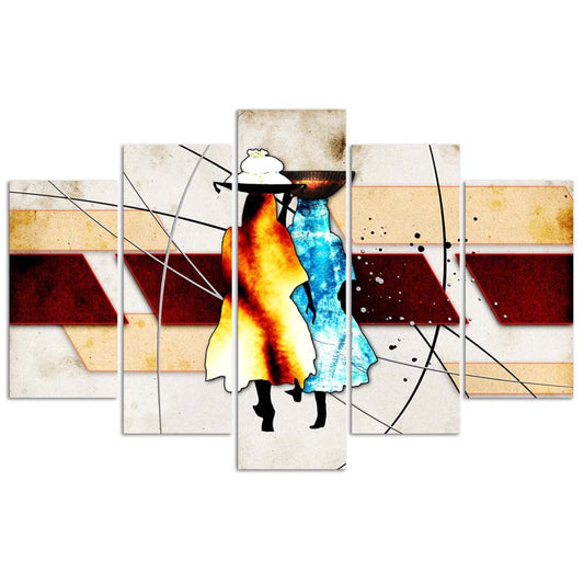 Deco panel, Retro african women, 5 part