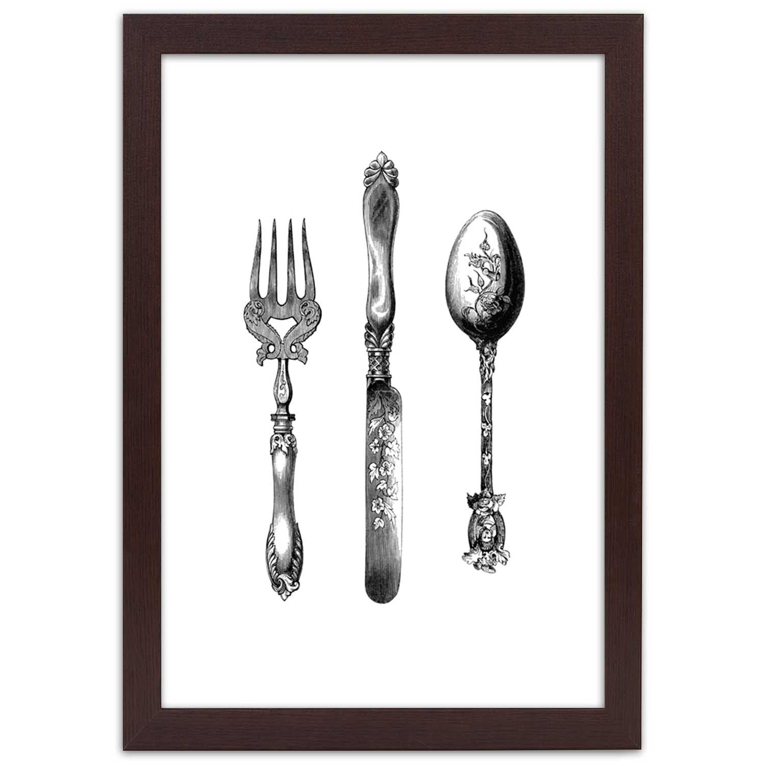 Picture in frame, Rustic cutlery