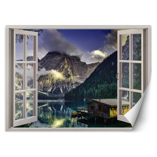 Wallpaper, Window - view of a lake in the mountains