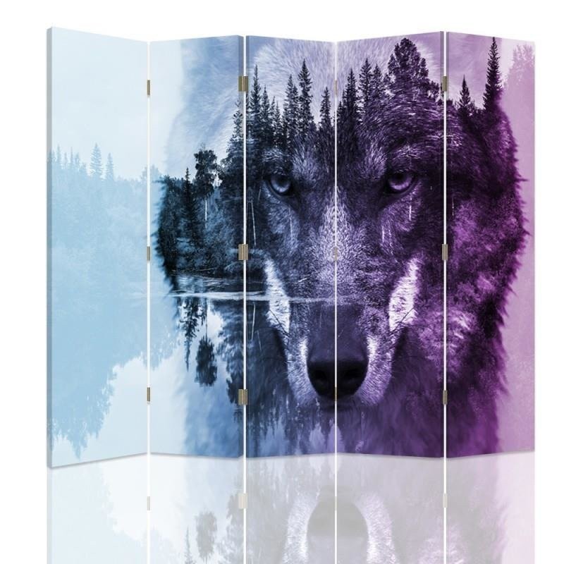 Room divider, The wolf on the background of the forest in purples