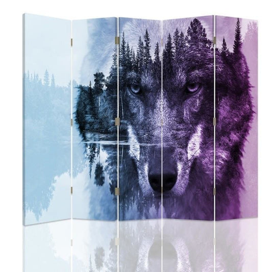 Room divider, The wolf on the background of the forest in purples