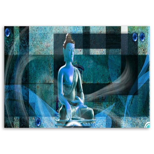 Deco panel, Buddha on geometric background - blue, 1-panel