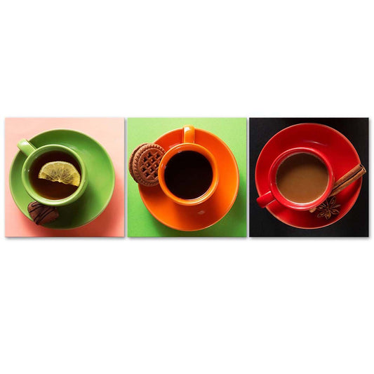 Deco panel, Coloured cups with coffee, 3-part