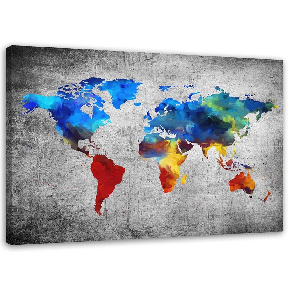 Canvas, Painted world map on concrete