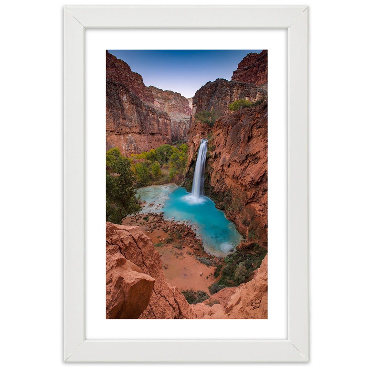 Picture in frame, Blue waterfall among the rocks