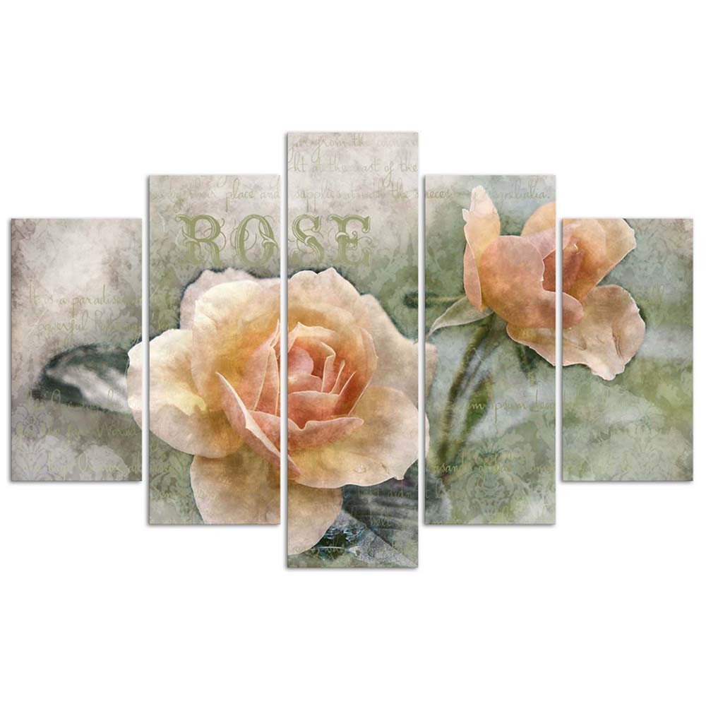 Deco panel, Tea roses shabby chic, 5-panel