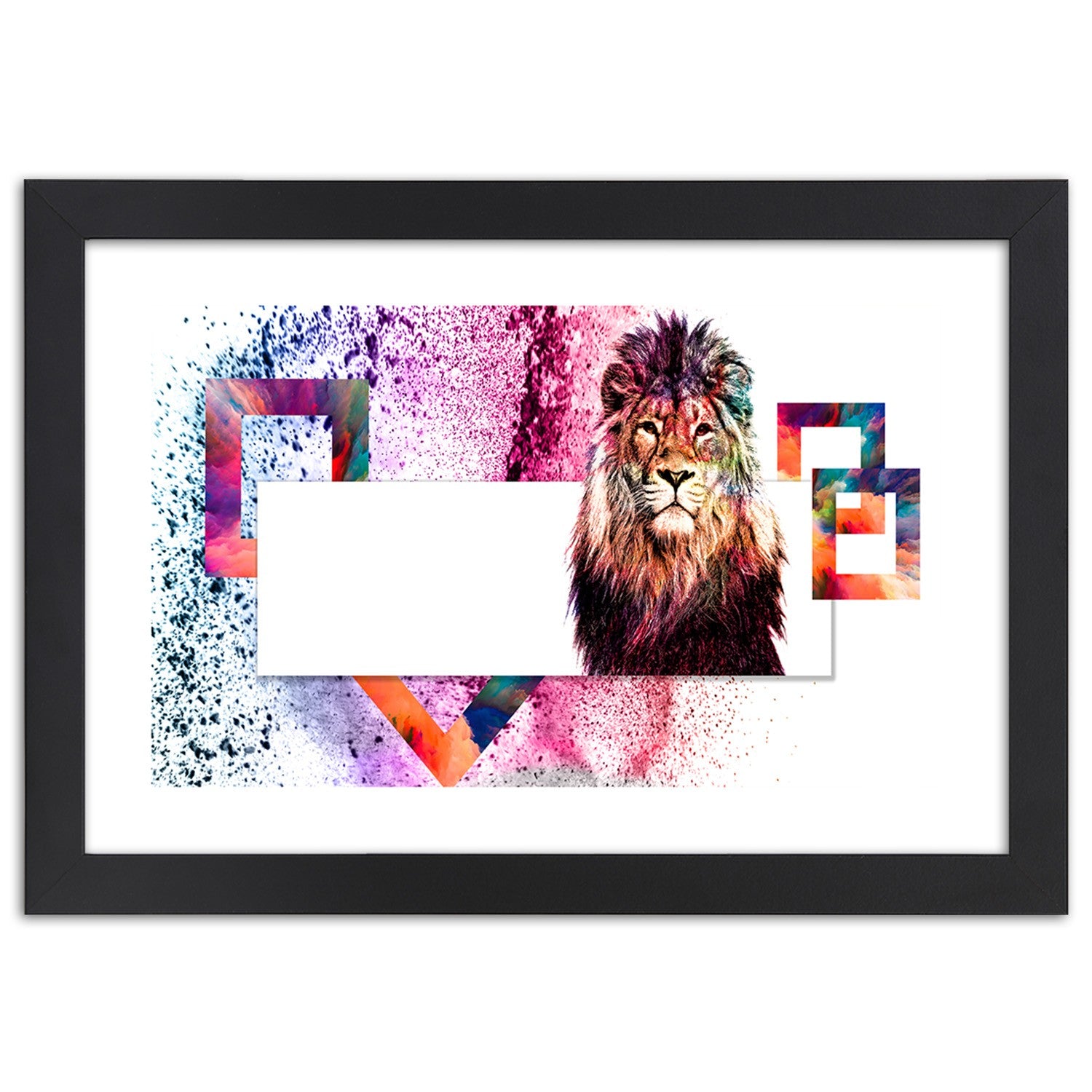 Picture in frame, Lion with colourful mane