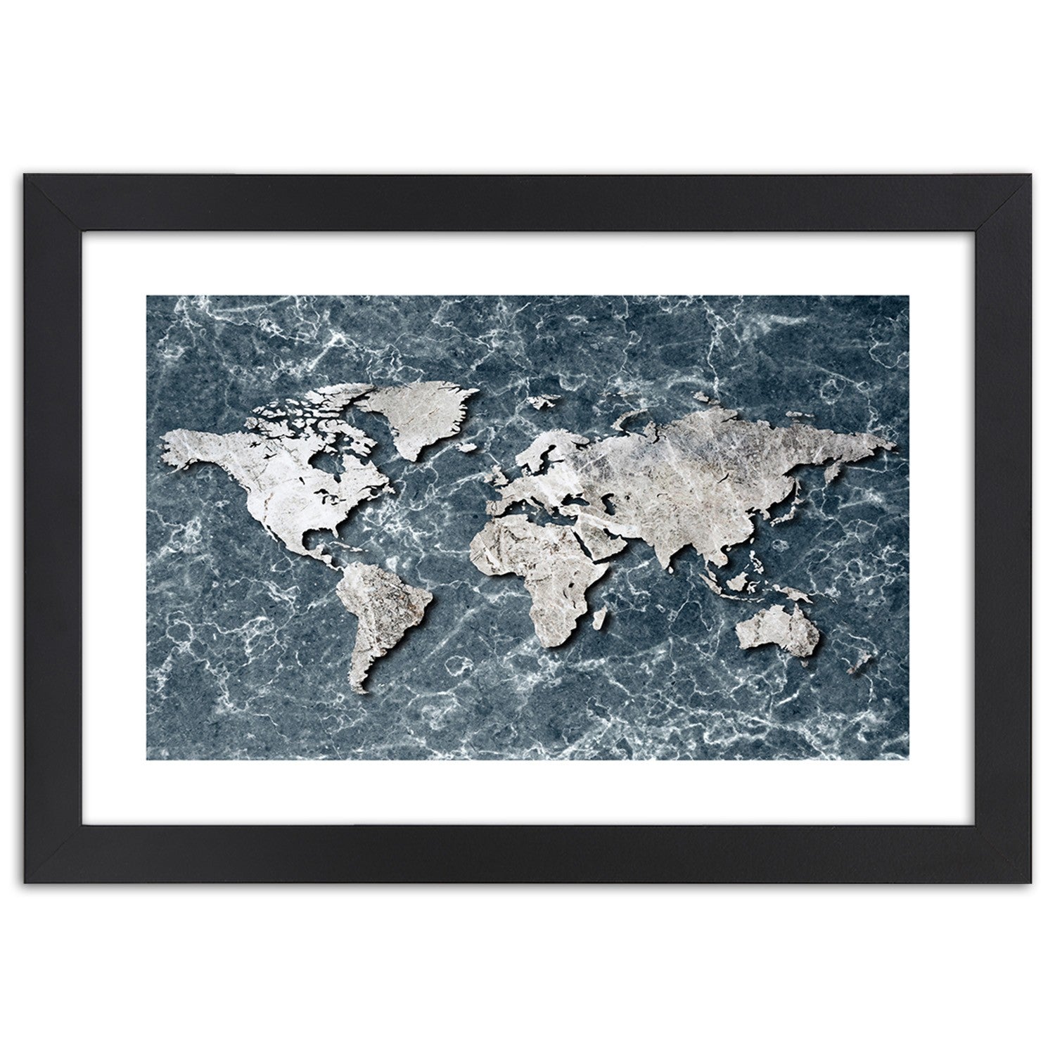 Picture in frame, World map on marble