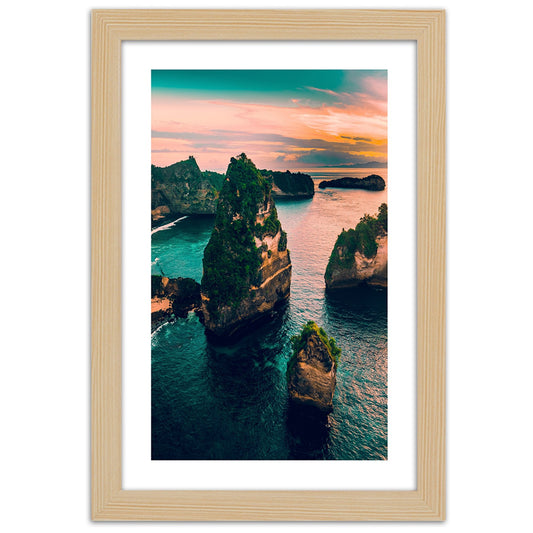 Picture in frame, Rocks in the turquoise ocean