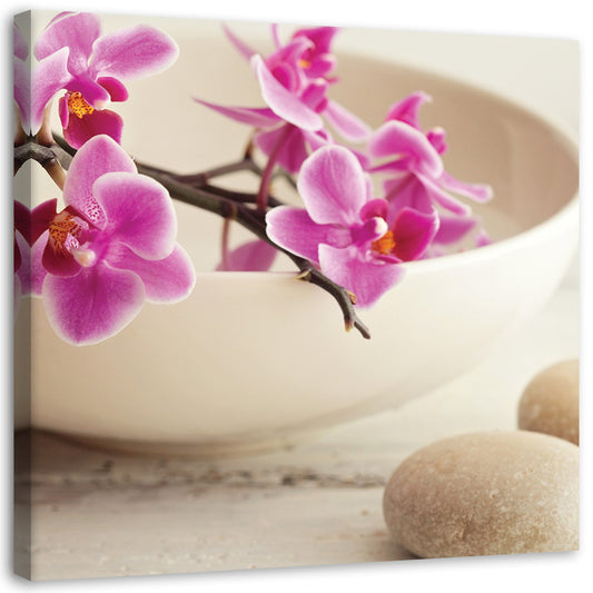 Canvas, Pink orchids in a dish