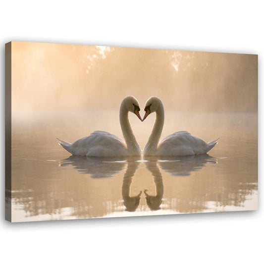 Canvas, Swans on a pond in the morning