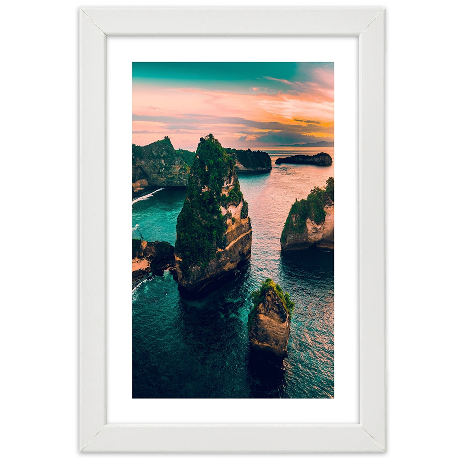 Picture in frame, Rocks in the turquoise ocean