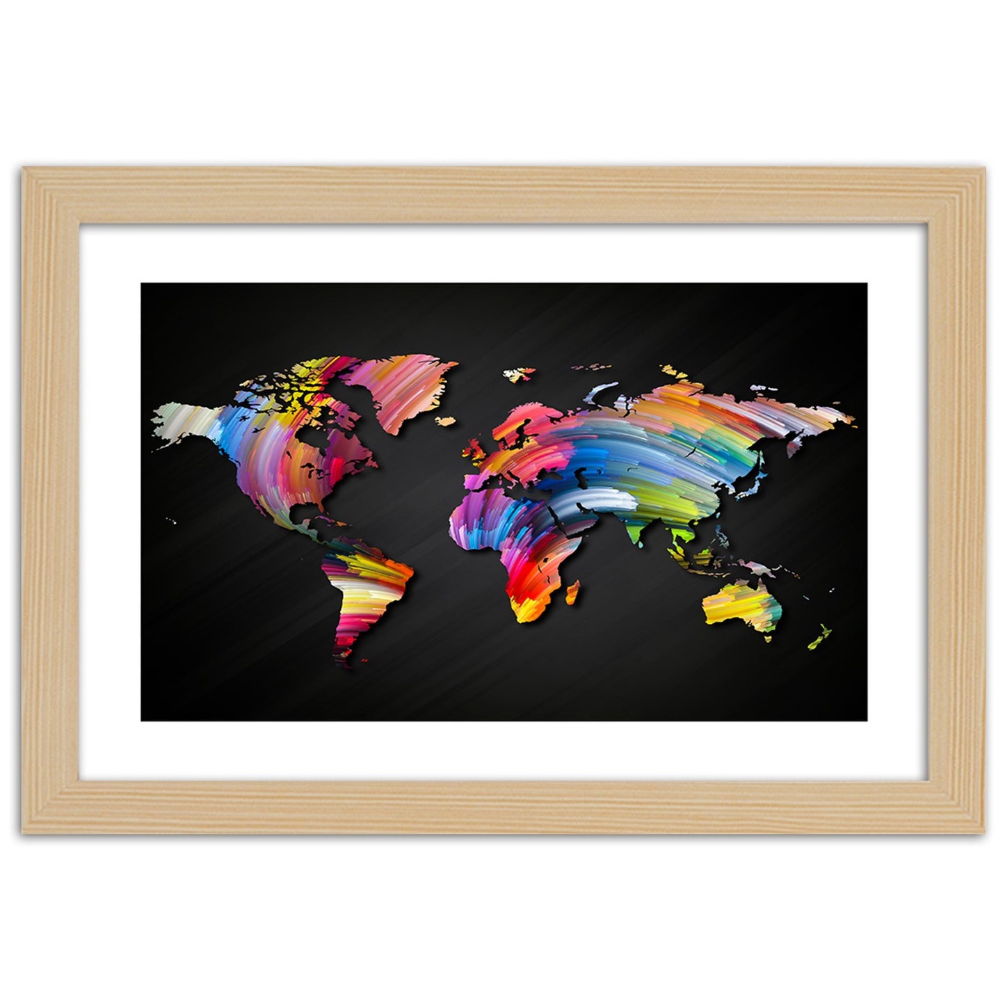 Picture in frame, World map in different colours