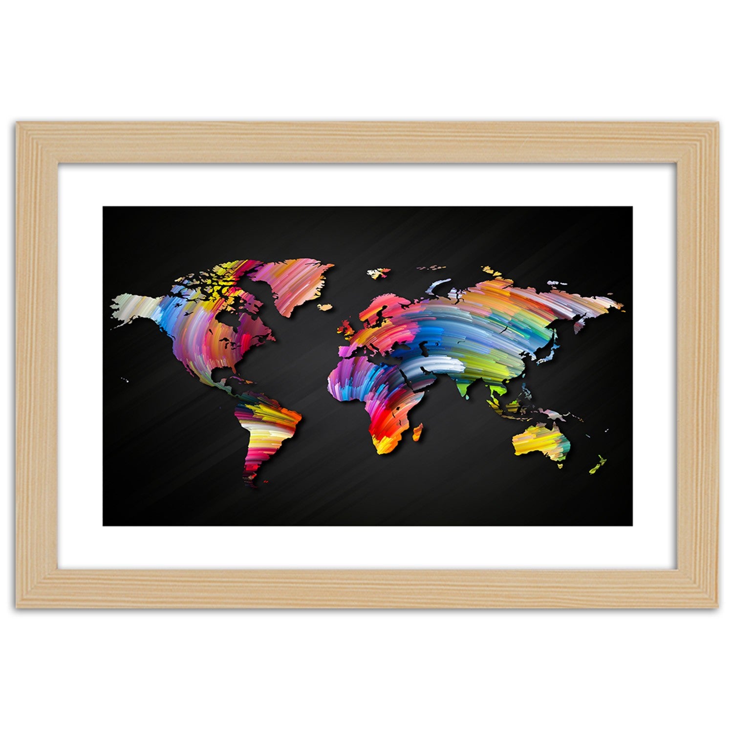 Picture in frame, World map in different colours