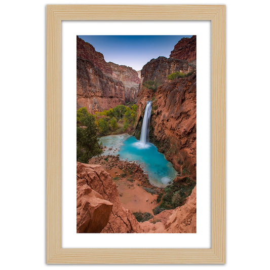 Picture in frame, Blue waterfall among the rocks