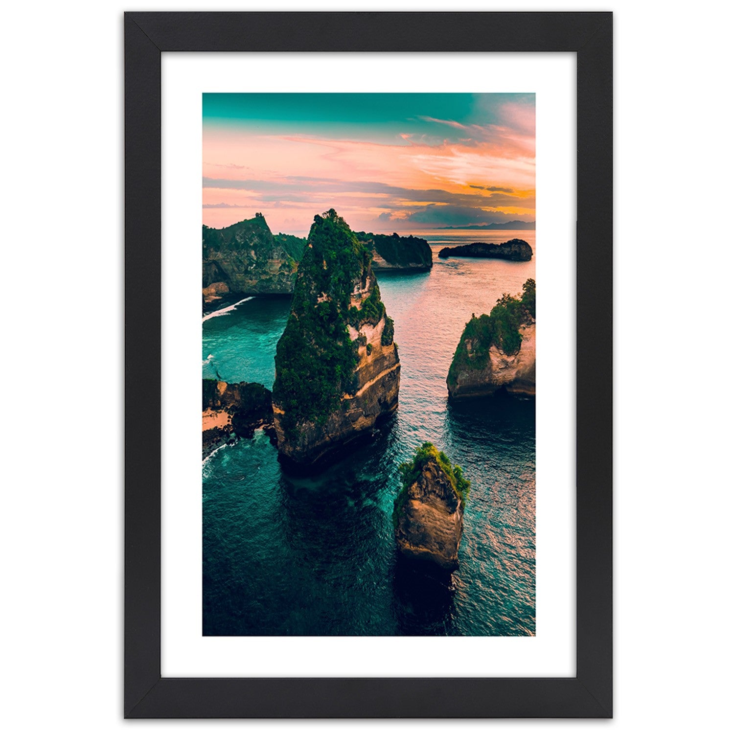 Picture in frame, Rocks in the turquoise ocean