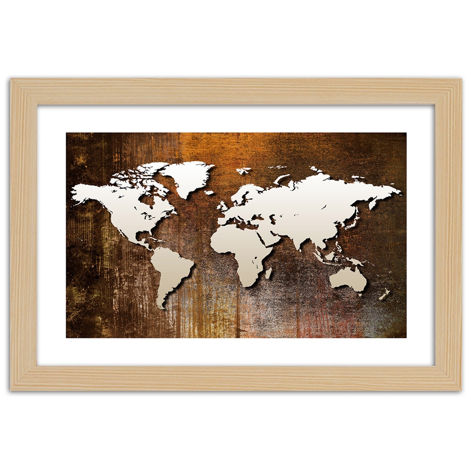 Picture in frame, World map on wood