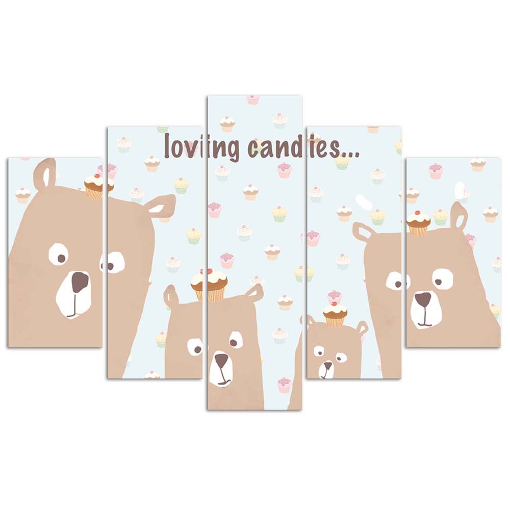 Deco panel, Loving candies teddy bears, 5-piece