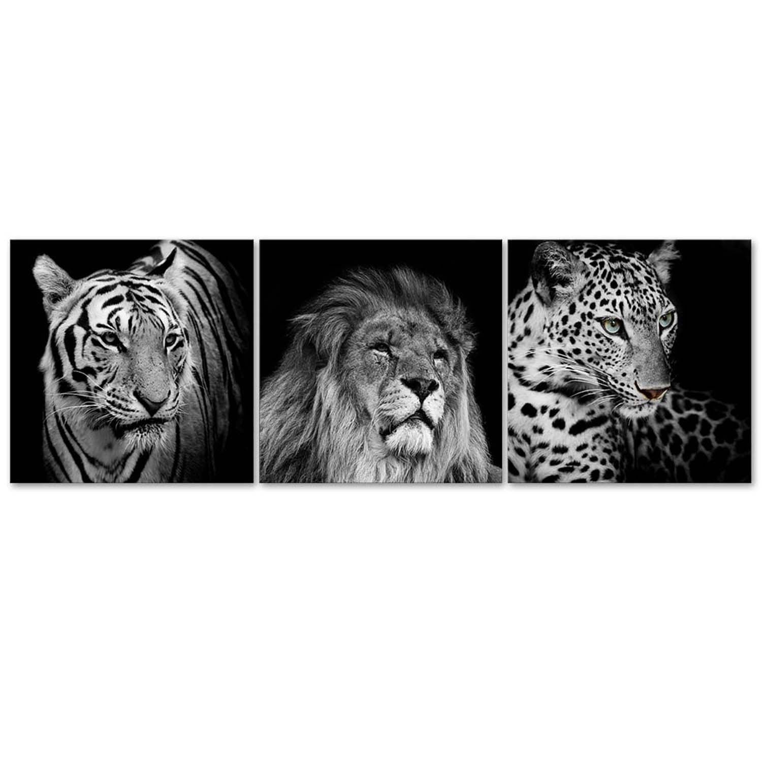 Deco panel, Black and white predatory animals, 3-part