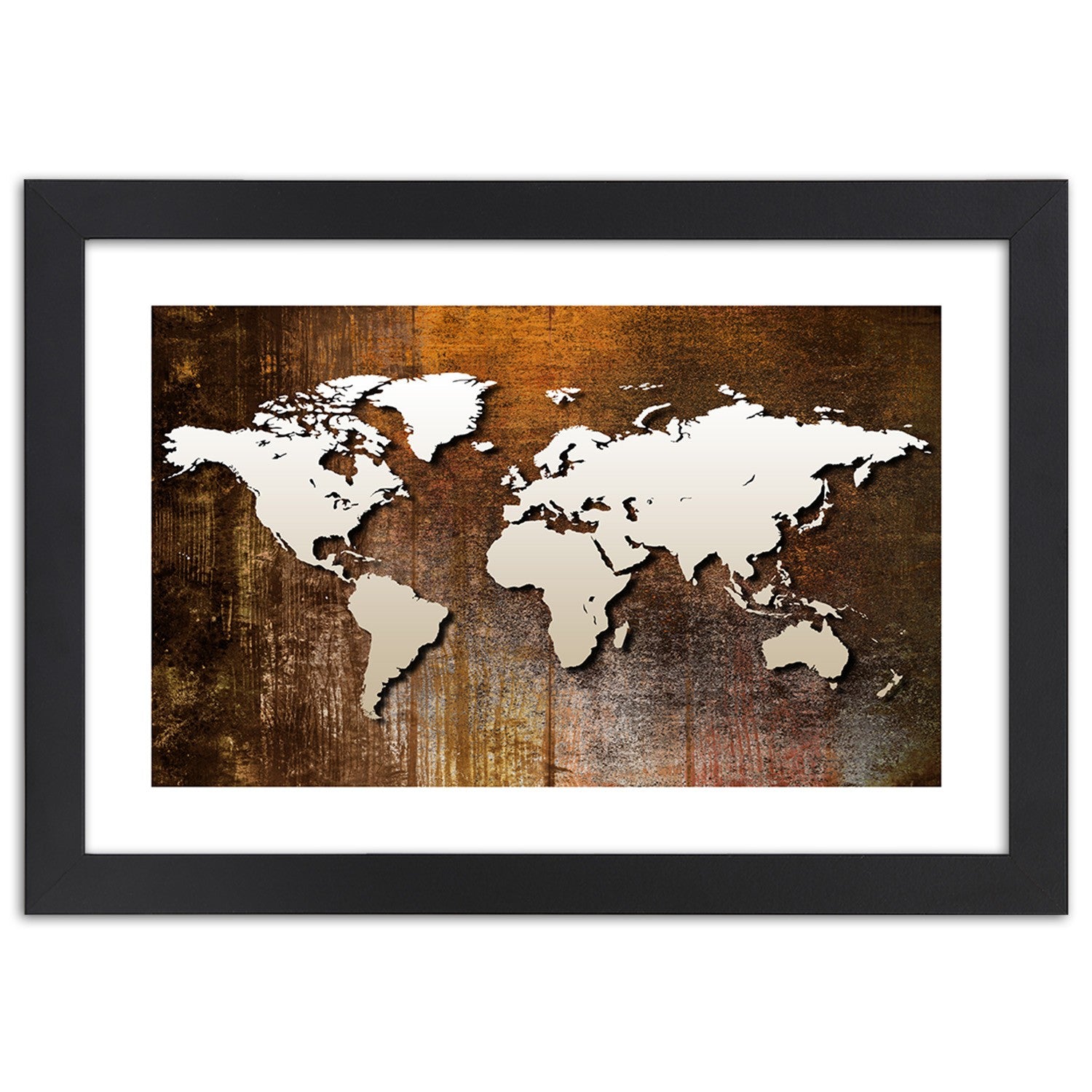 Picture in frame, World map on wood