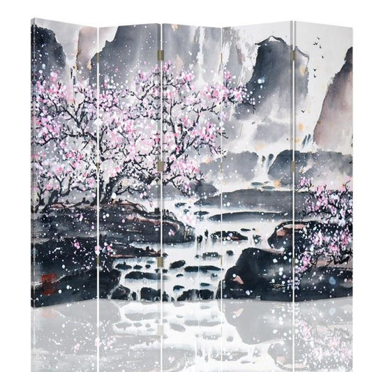 Room divider, Cherry blossom by a waterfall