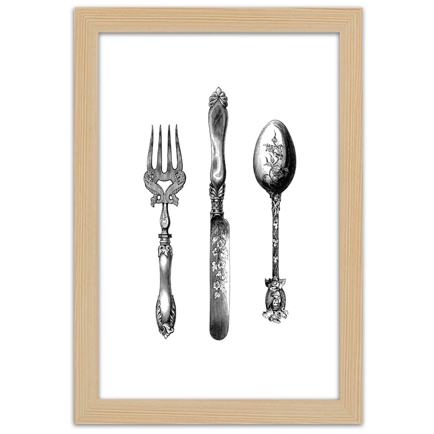 Picture in frame, Rustic cutlery