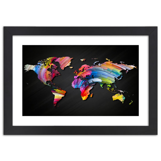 Picture in frame, World map in different colours