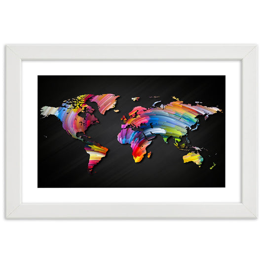 Picture in frame, World map in different colours