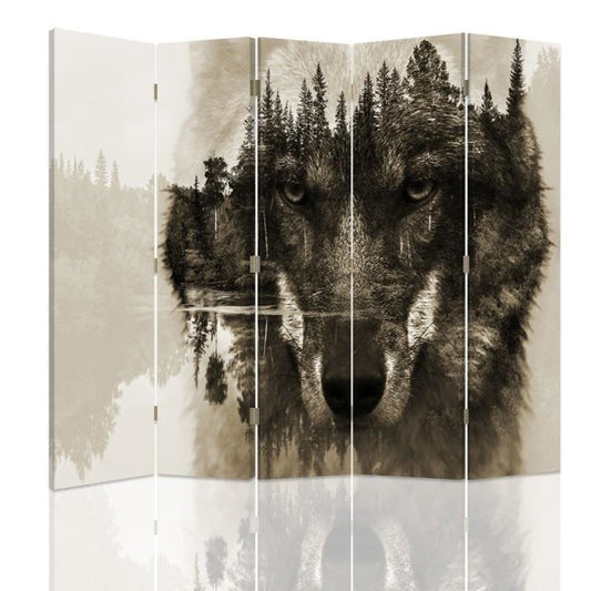 Room divider, Wolf on the background of the forest in browns