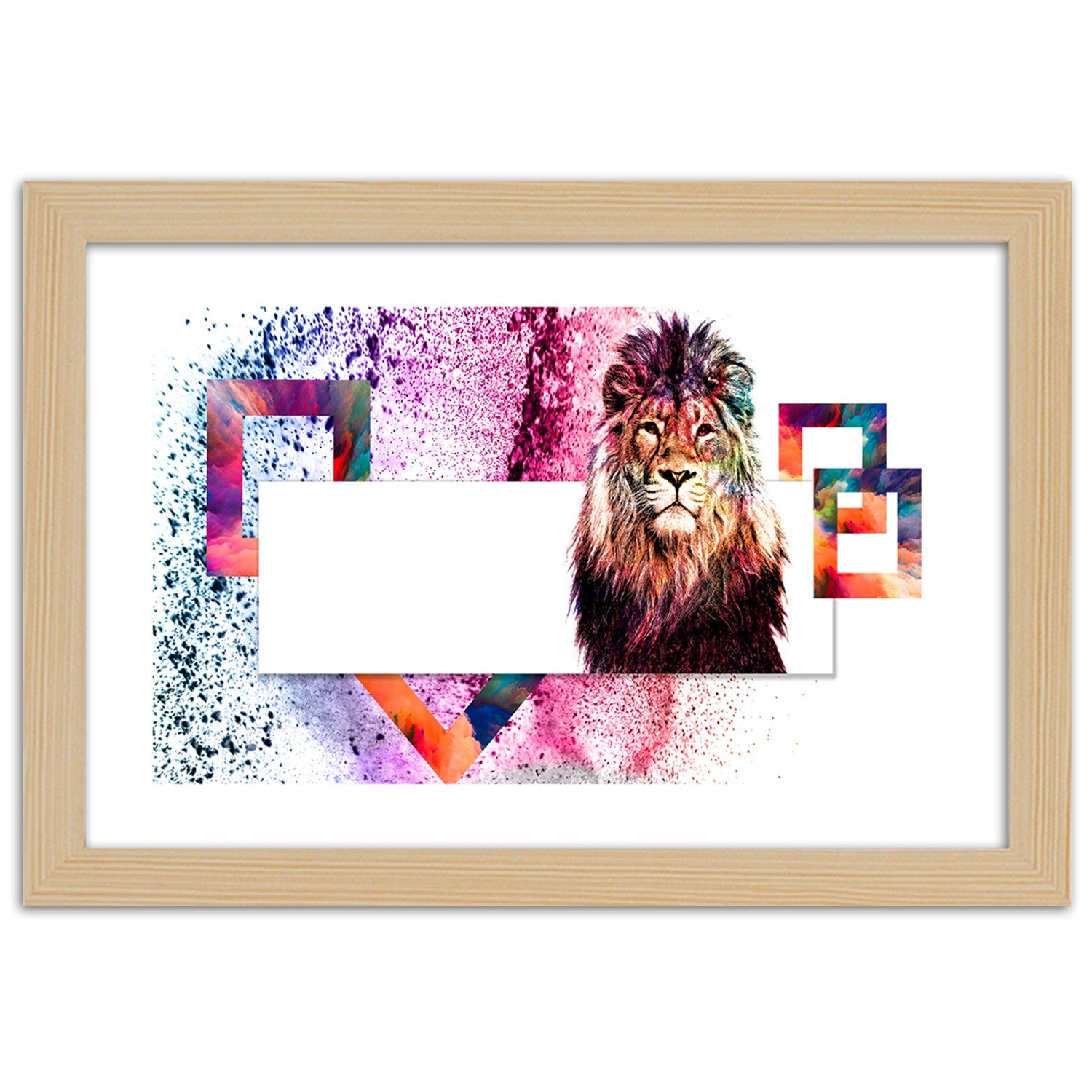 Picture in frame, Lion with colourful mane