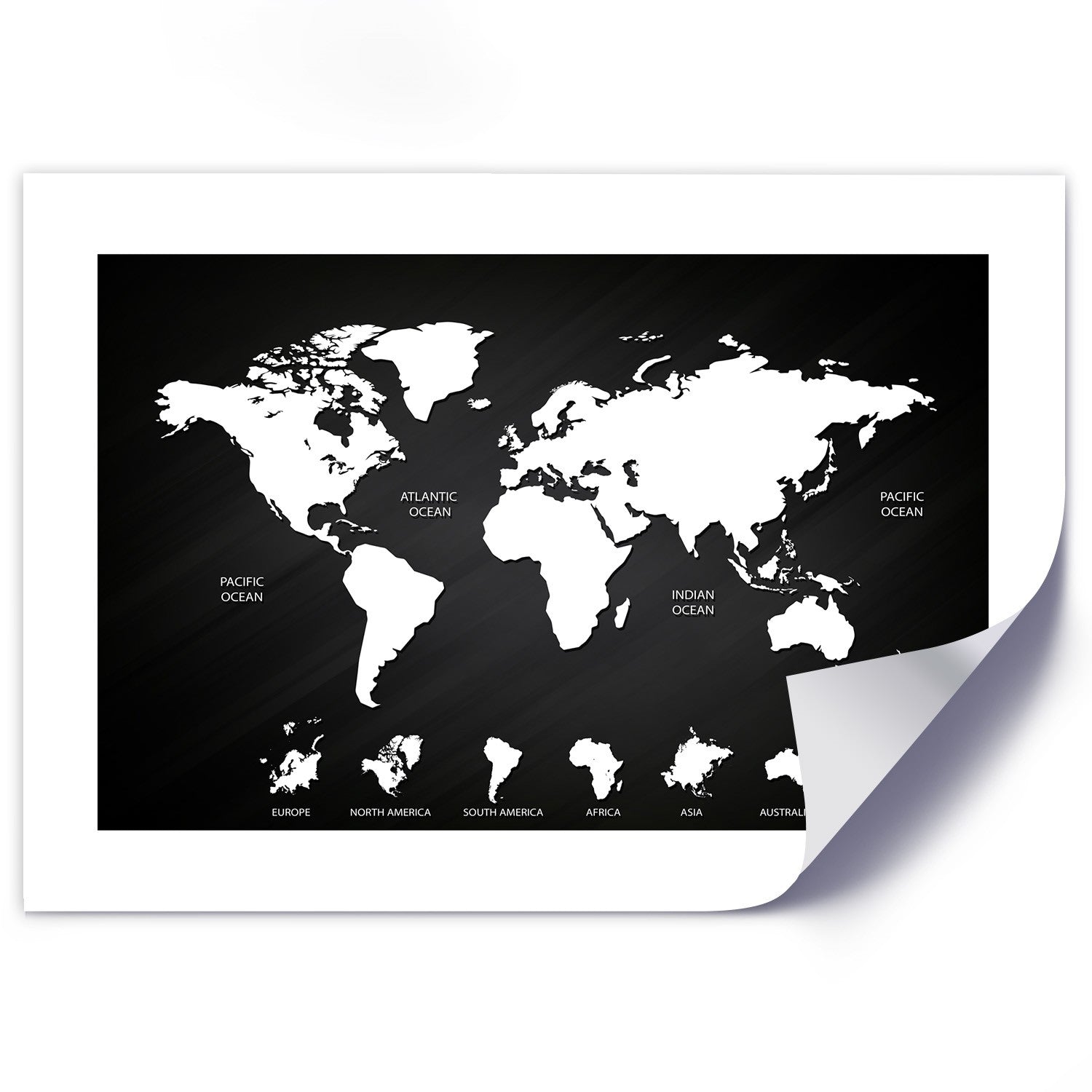 Poster, Contrasting world map and continents