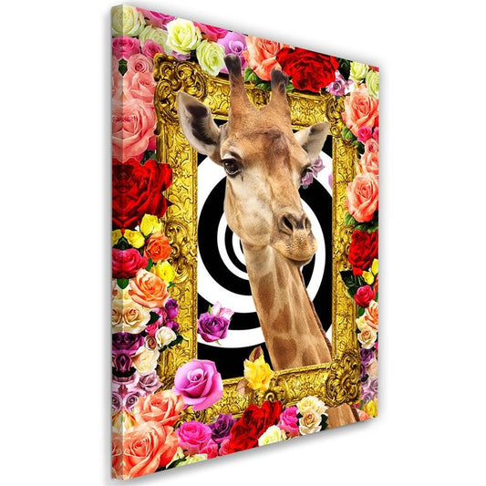 Canvas, Giraffe and coloured roses