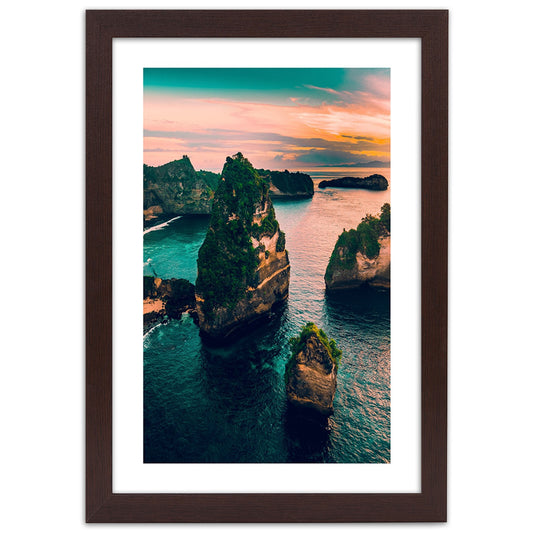 Picture in frame, Rocks in the turquoise ocean