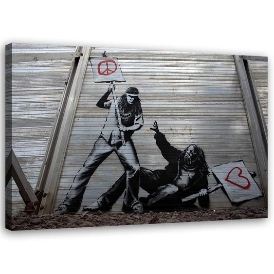 Canvas, Fighting peace with love banksy mural