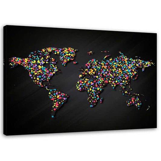 Canvas, World map with coloured dots