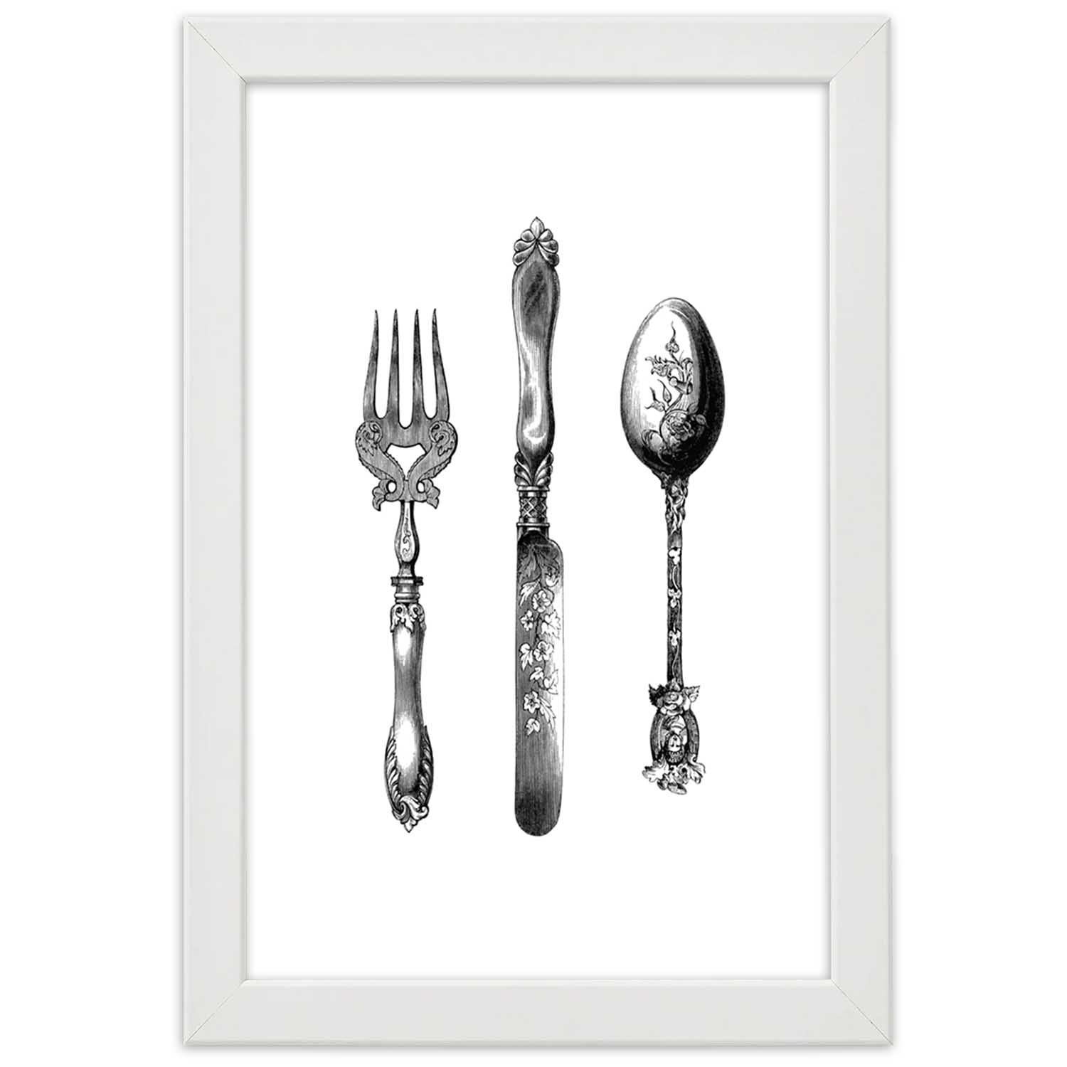 Picture in frame, Rustic cutlery