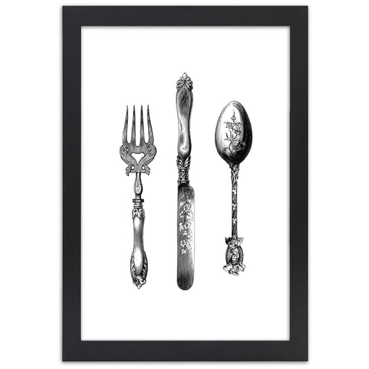 Picture in frame, Rustic cutlery