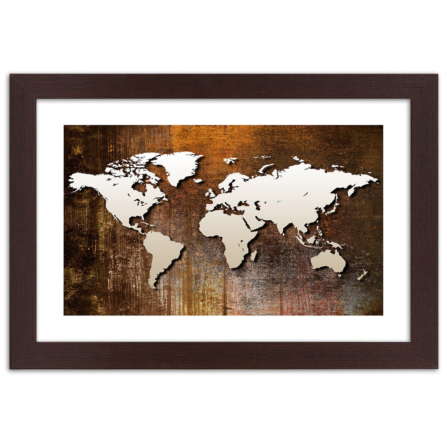 Picture in frame, World map on wood