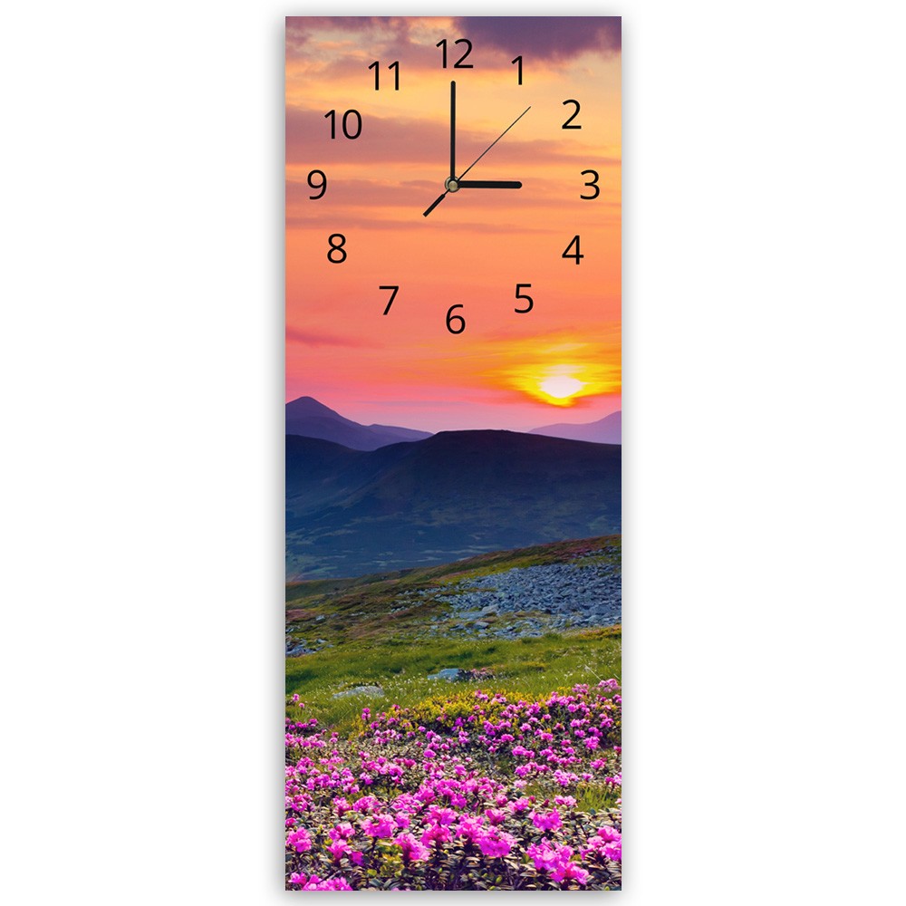 Wall clock, Mountain meadow at sunset