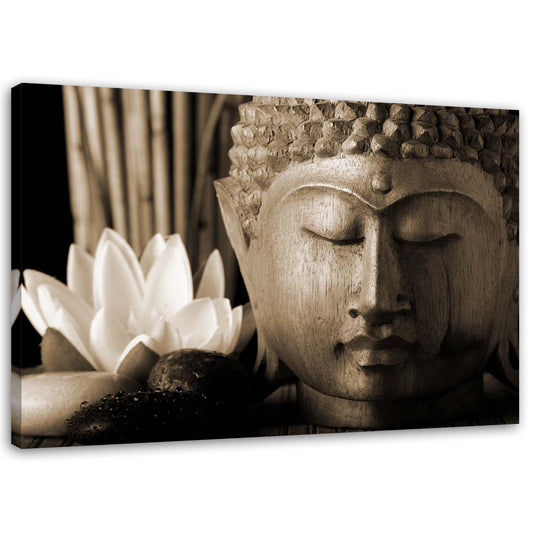 Canvas, Buddha head with lily