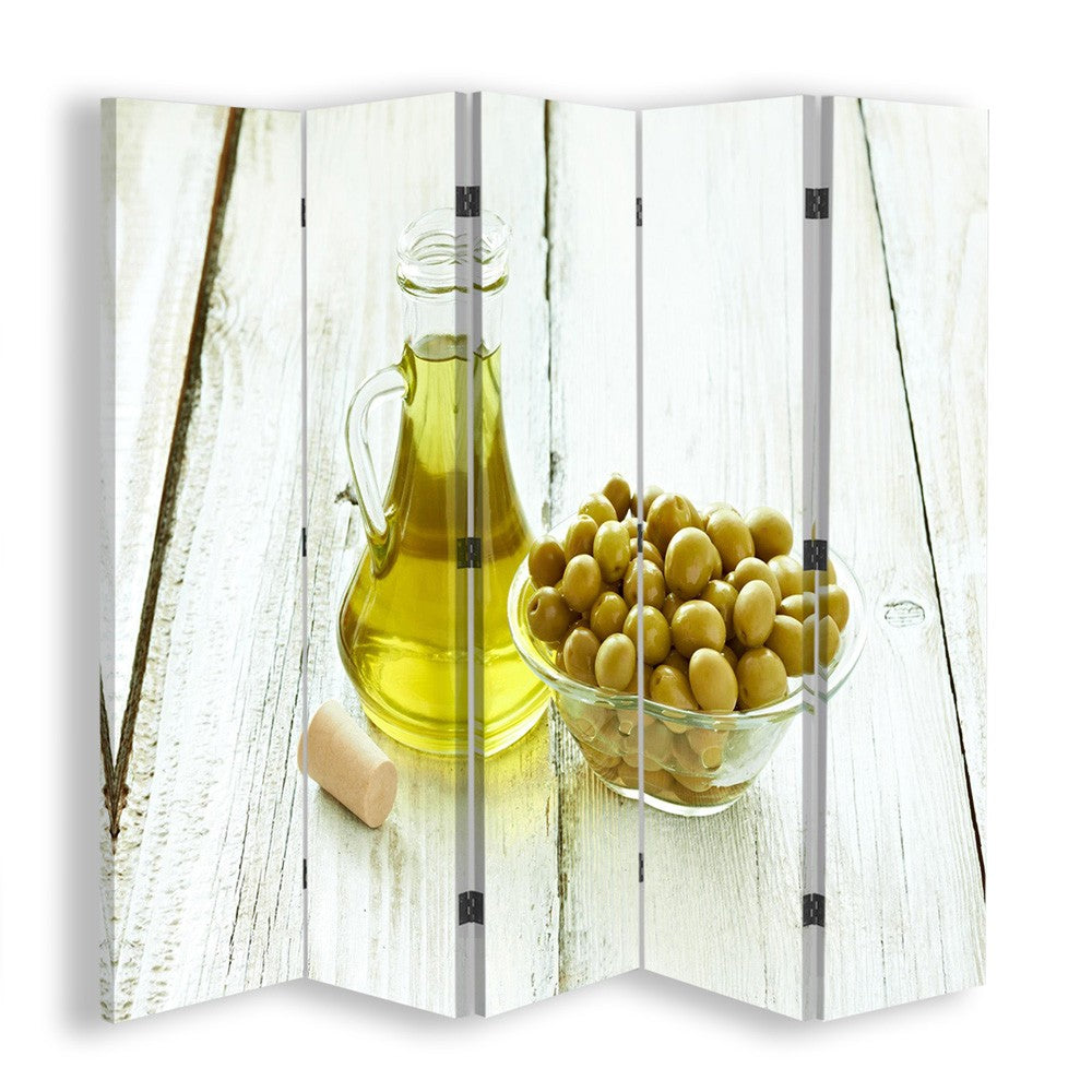 Room divider, Olives in a bowl and oil